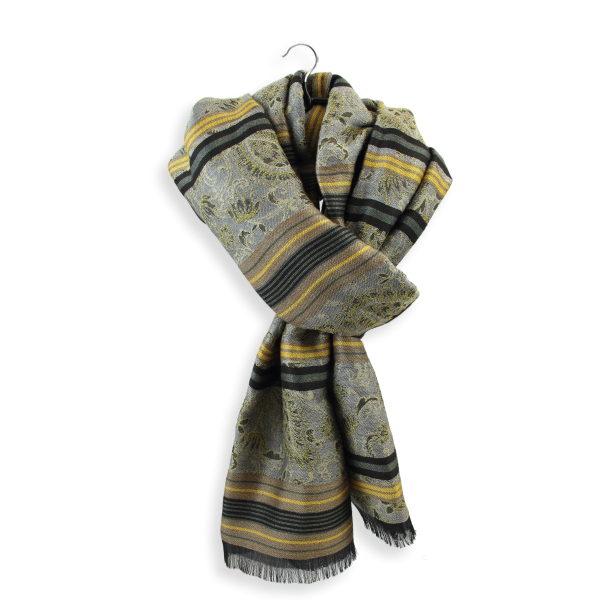 Stole-mixed-wool-cotton-silk-grey-gold-Romance-made-in-France