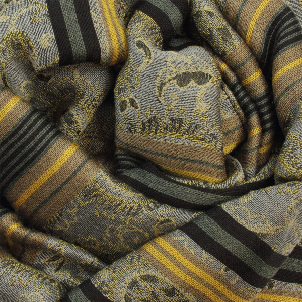 Stole-mixed-wool-cotton-silk-grey-gold-Romance-made-in-France