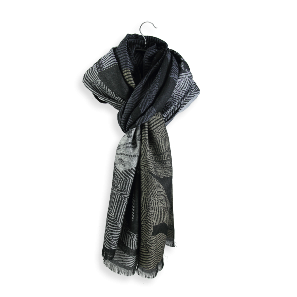 Made-in-France-black-gray-cotton-silk-Merino-wool-scarf-LYS