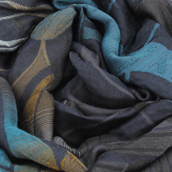 Made-in-france-Neo Floral-blue-jean's-silk-Merino-wool-stole