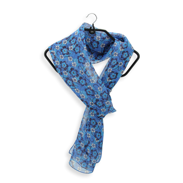 Women's-silk-scarf-blue-printed-flower-made-in-France