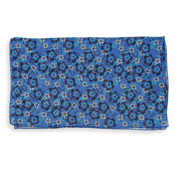 Women's-silk-scarf-blue-printed-flower-made-in-France