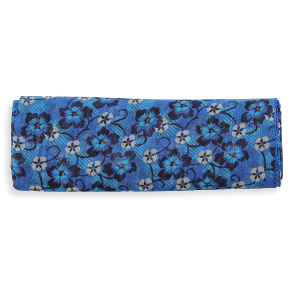 Women's-silk-scarf-blue-printed-flower-made-in-France