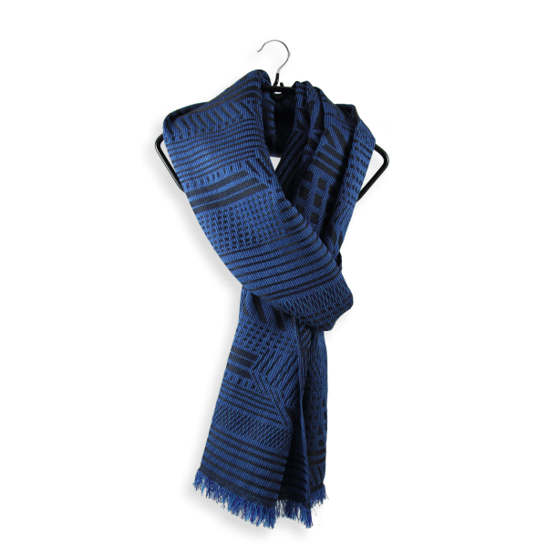 Blue-silk-Merino wool-men’s-scarf-Kyoto