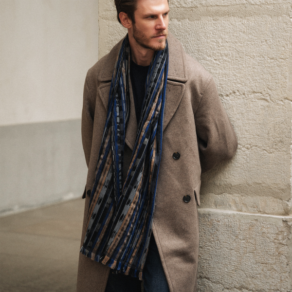 Blue-beige-silk-wool-men's-scarf-Orpheon