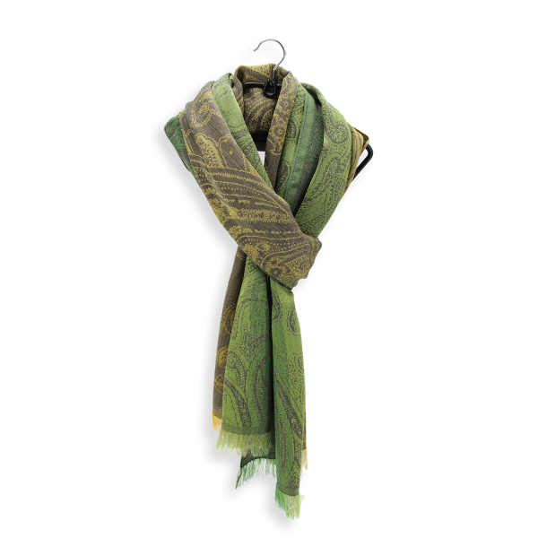 Women's-silk-wool-scarf-green bronze-Melodie