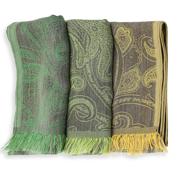 Women's-silk-wool-scarf-green bronze-Melodie