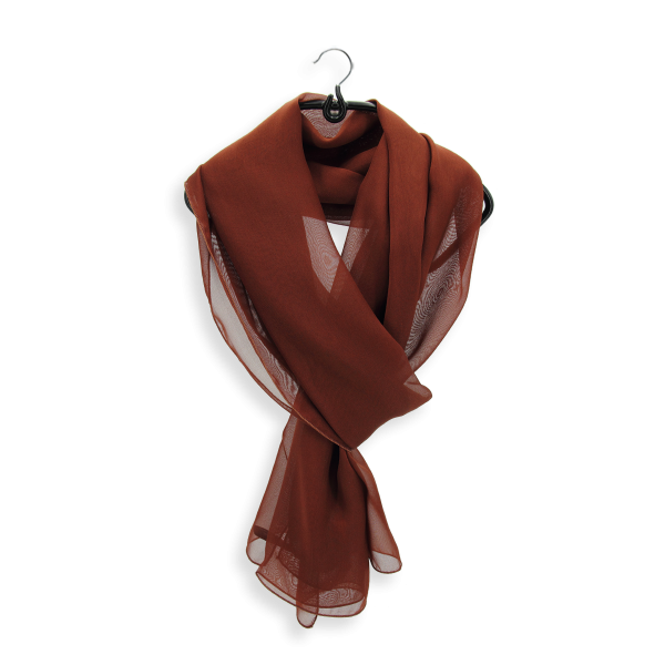 Women's-silk-chiffon-monochrome-airy scarf-mahogany-brown