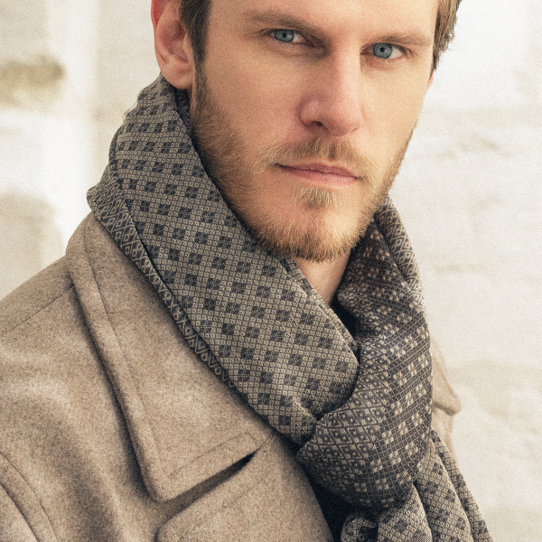 Losange-beige-cotton-silk-cashmere-men’s-scarf