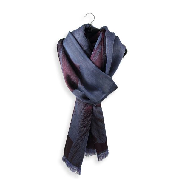 Women's-silk-cashmere-burgundy-blue-jeans-scarf-Serenade