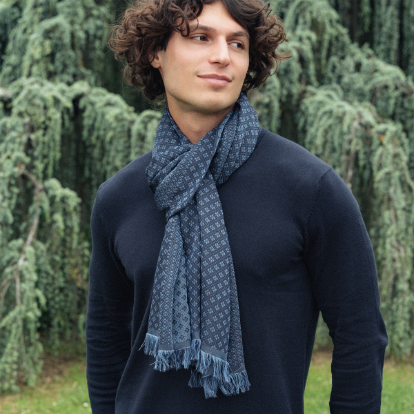 Blue jean-silk-cashmere-cotton-men’s-scarf-Losange