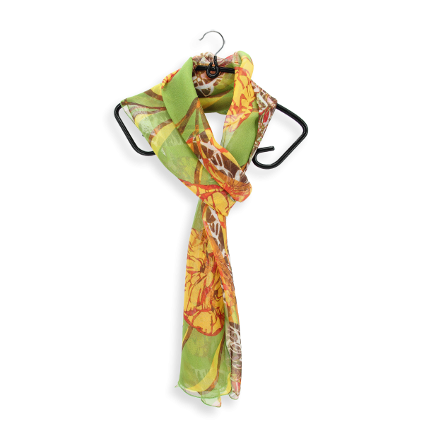 Green-yellow-belle fleur-printed-silk-women’s-scarf