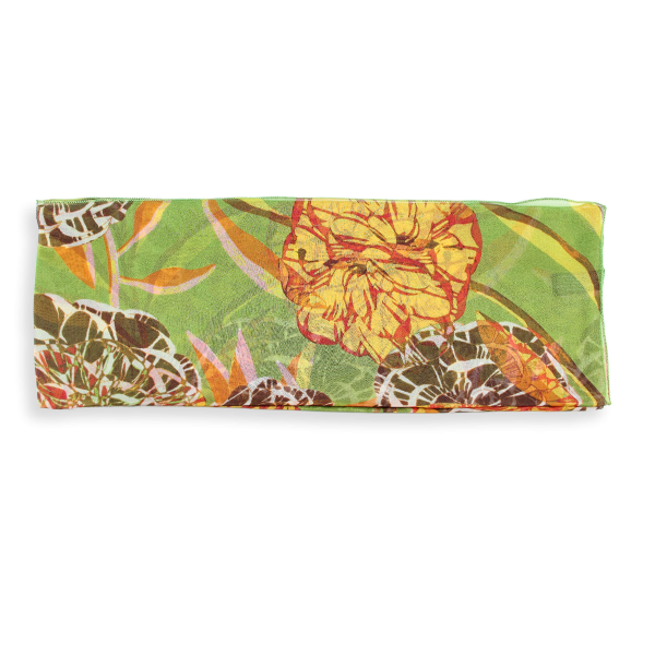 Green-yellow-belle fleur-printed-silk-women’s-scarf