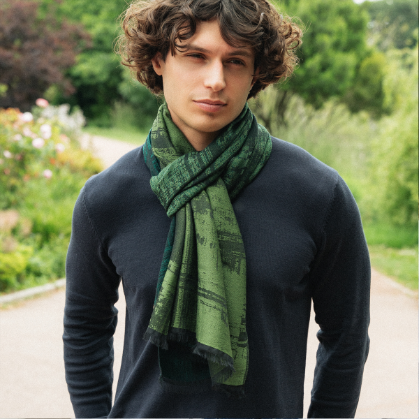 Men's-green-wool-blend-scarf-Tole froissee