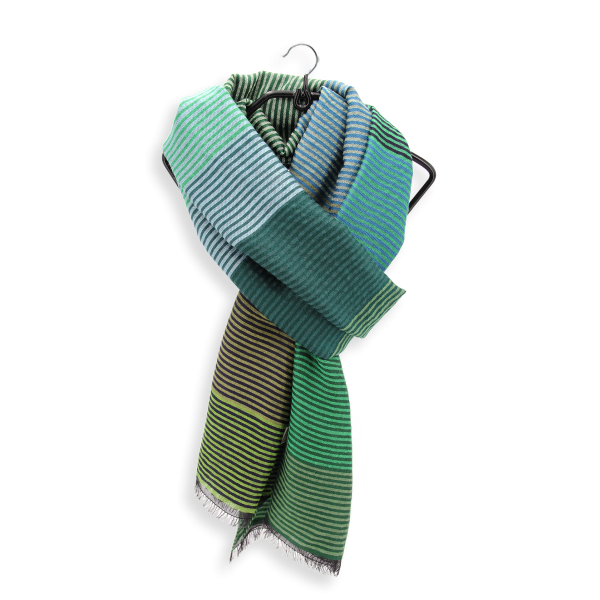 Green-striped-wool-unisex-blend-stole-Kaleida