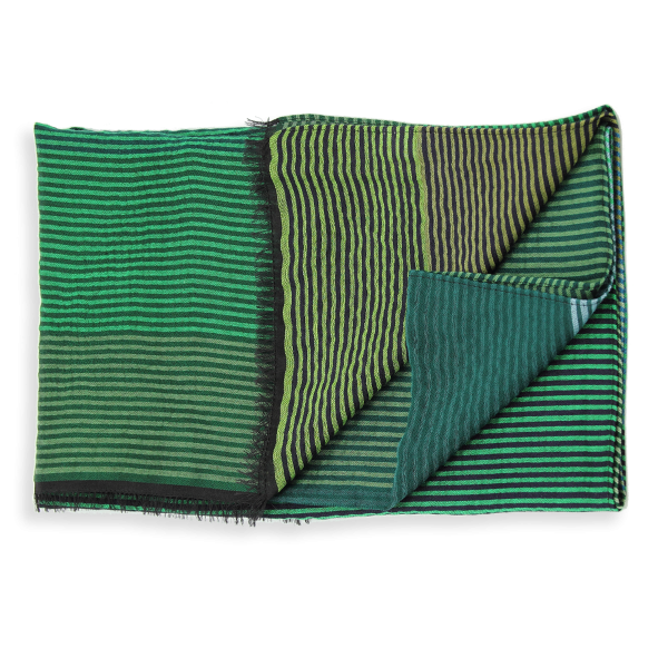 Green-striped-wool-unisex-blend-stole-Kaleida