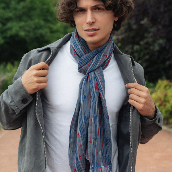 Denim blue-cotton-silk-men’s-scarf-Chicago