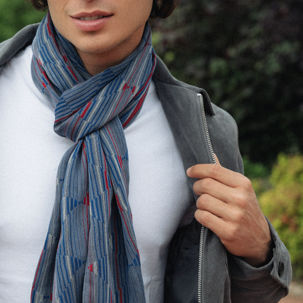 Denim blue-cotton-silk-men’s-scarf-Chicago