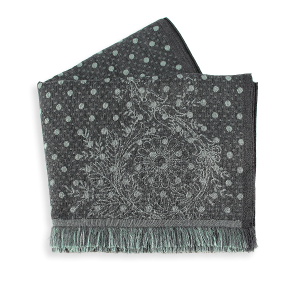 Grey-almond green-wool-cotton-silk-women’s-scarf-Dentelle