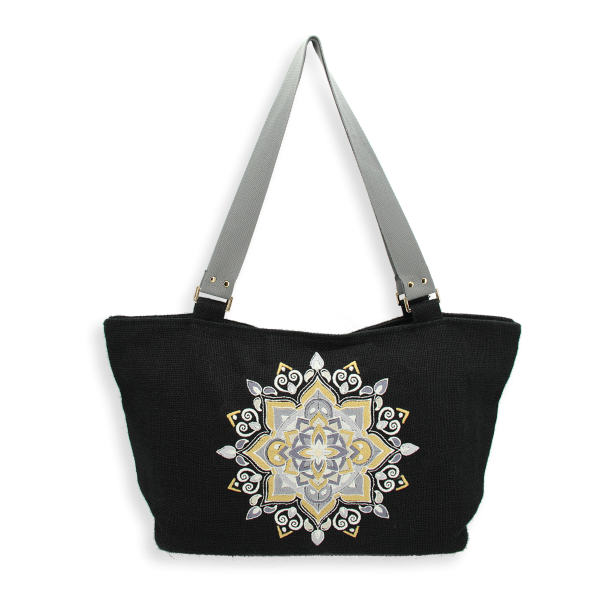 blue jute tote bag - mandalas