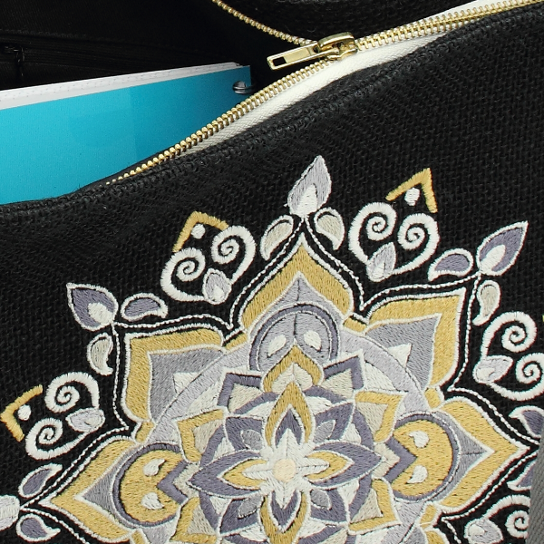 blue jute tote bag - mandalas