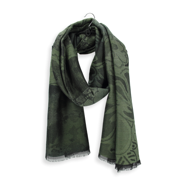 Extra-large-wool-rayon-cotton-silk-green-stole-Sentiment