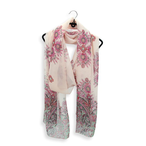 Women's-large-printed-silk chiffon-pink-scarf