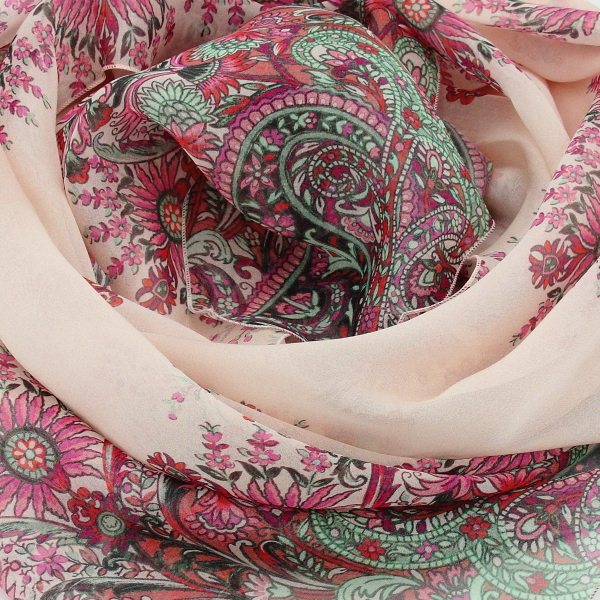 Women's-large-printed-silk chiffon-pink-scarf