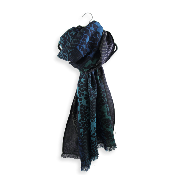 Scarf-woman-charme-wool-silk-navy blue-turquoise