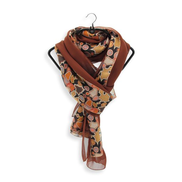 Women's-silk-duo-scarves-plain-brown-printed-golden-Valentin