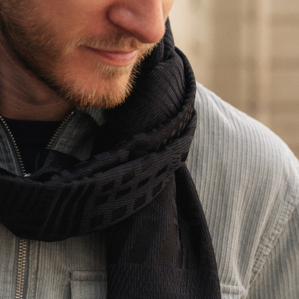 Night Blue-silk-Merino wool-men’s-scarf-Kyoto