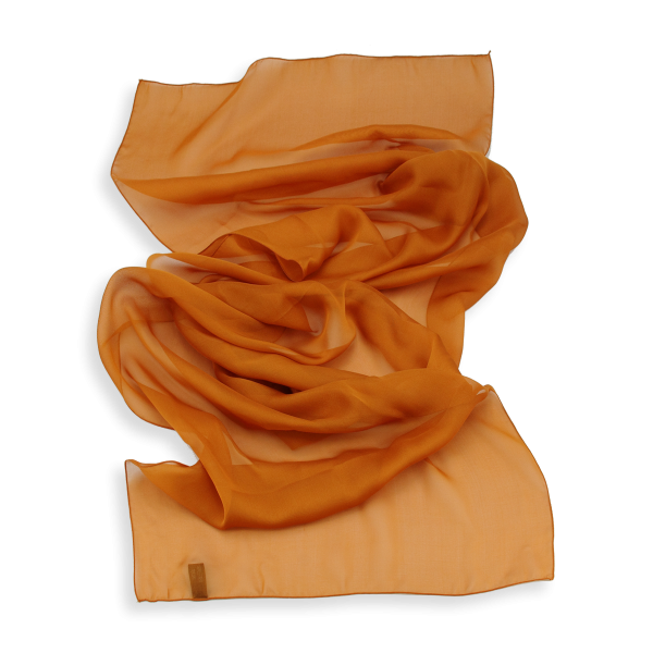 Women's-silk-chiffon-monochrome-airy scarf-orange-ochre