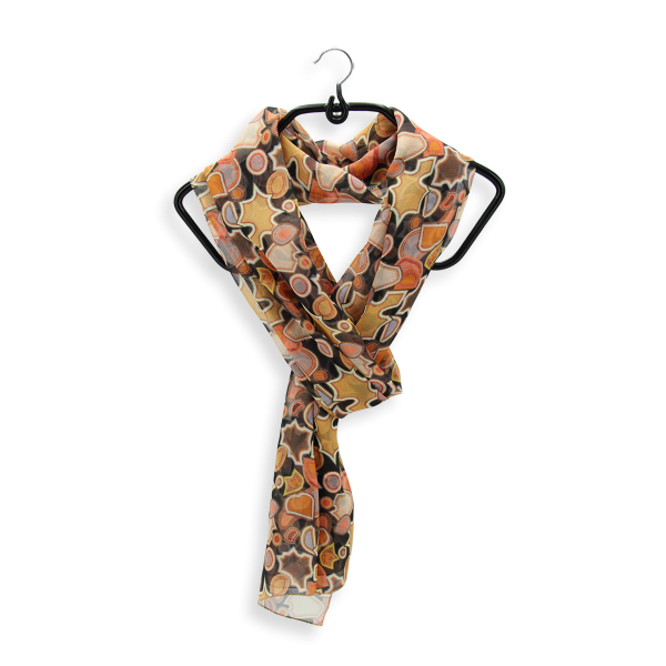 Women's-printed-silk-scarf-ochre yellow-Puzzle