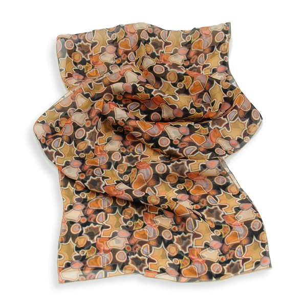 Women's-printed-silk-scarf-ochre yellow-Puzzle