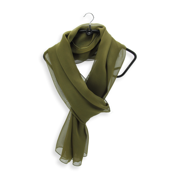 Women's-silk-chiffon-monochrome-airy scarf-olive-green