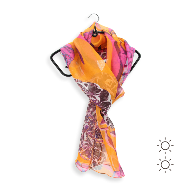 Pink-orange-belle fleur-printed-silk-women’s-scarf