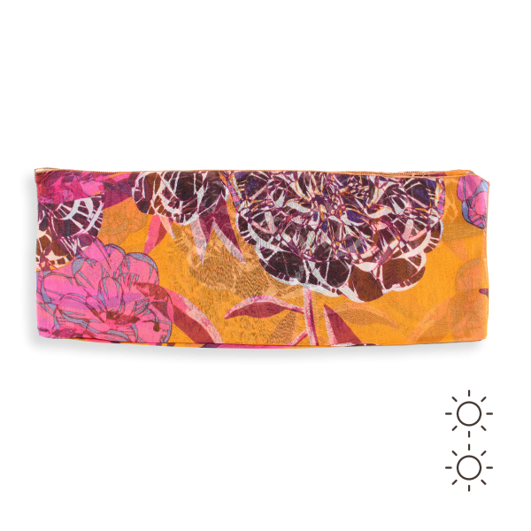 Pink-orange-belle fleur-printed-silk-women’s-scarf