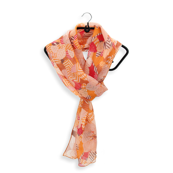 Orange-women's-silk-printed-airy scarf-Valentin