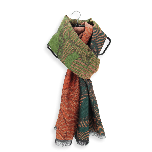 Made-in-France-orange-green-cotton-silk-Merino-wool-scarf-LYS