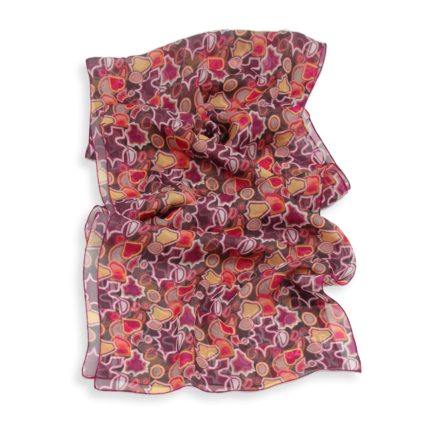 Women's-printed-silk-scarf-plum pink-Puzzle