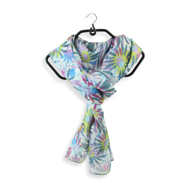 Fleur solaire-printed-blue-women’s-silk-scarf