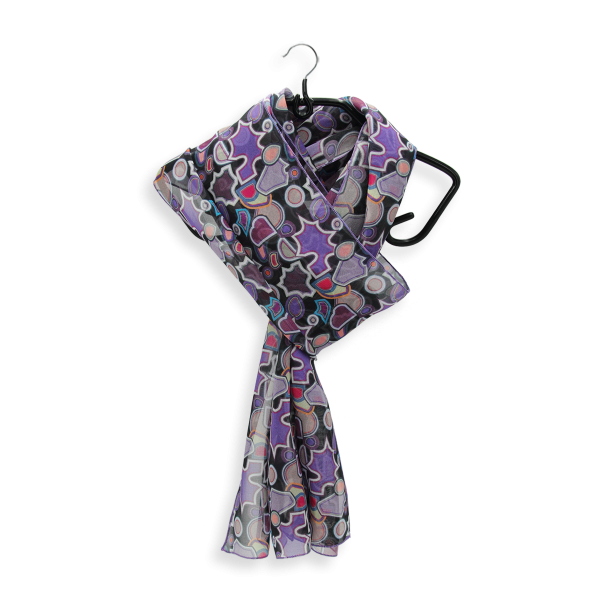 Women's-printed-silk-scarf-purple-Puzzle