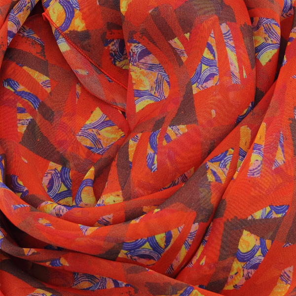 Women's-silk-scarf-red-printed-mosaic-made-in-France