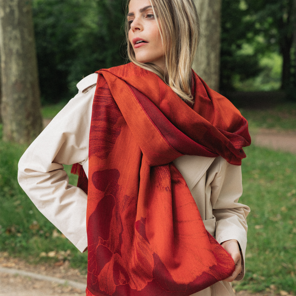 Rust-red-silk-cashmere-women's-scarf-Serenade