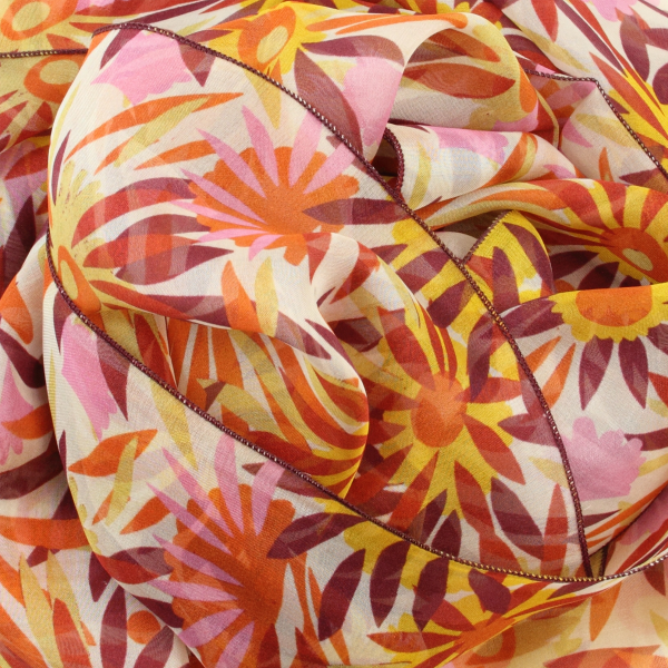 Women's-terracotta-silk-airy scarf-Solar flower