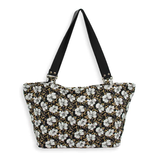 Black flower meadow cotton tote bag