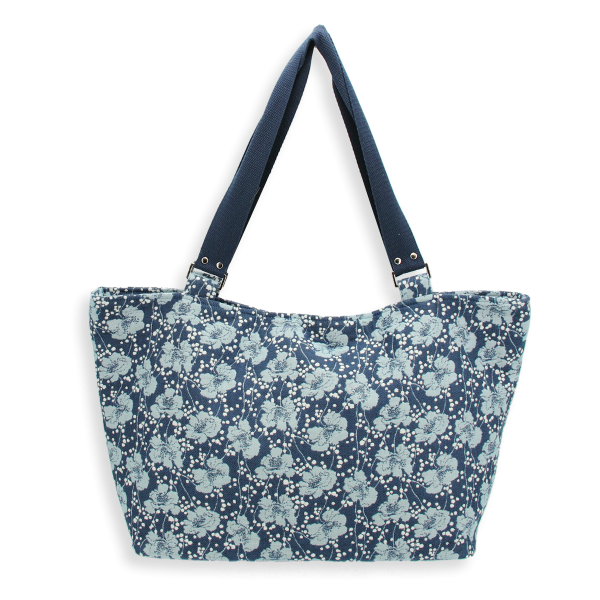 Blue flower meadow cotton tote bag