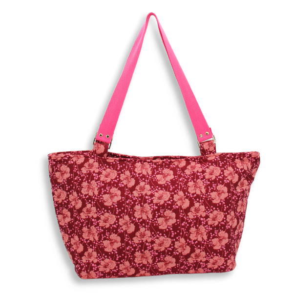 Pink flower meadow cotton tote bag