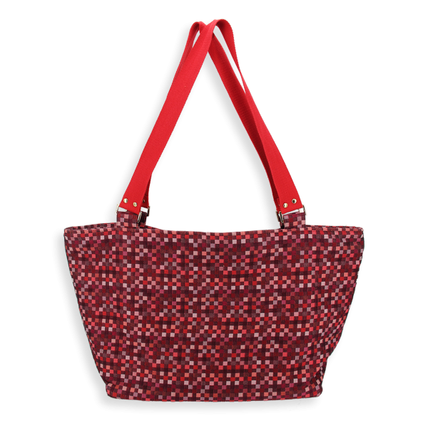 Red Vichy tote bag cotton and linen