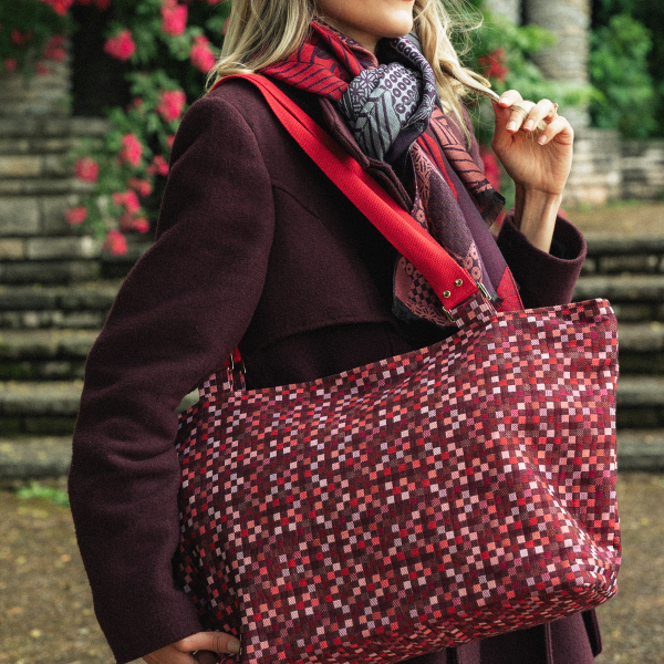 Red Vichy tote bag cotton and linen